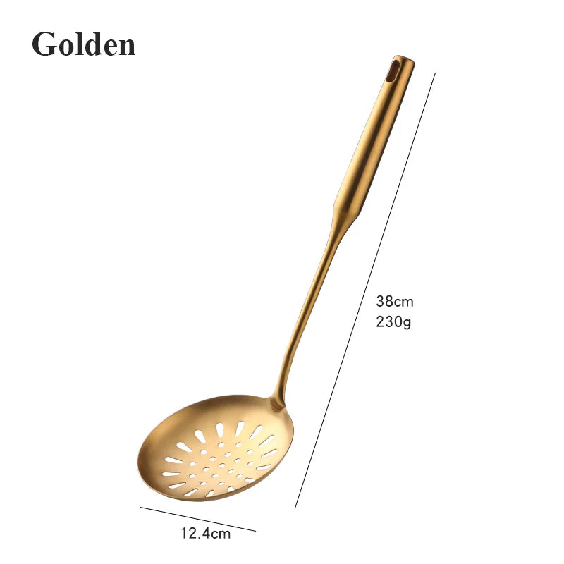 1PC Stainless Steel Cooking Tools Set Gold Soup Ladle Spoon Slotted Shovel Turner Cooking Utensils Spatula Strainer Pasta Server