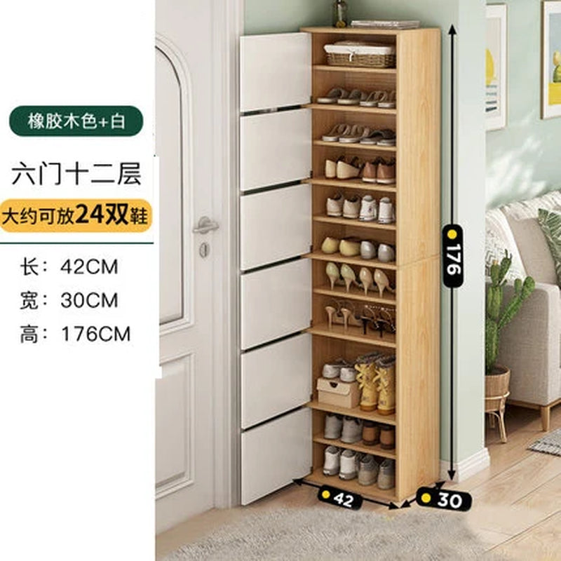 Household Multi-Layer High Vertical Shoe Cabinet, Small Narrow Door, Large Capacity, Simple Indoor Dust-Proof Storage Shoe Rack