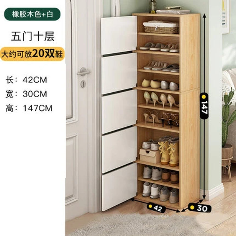 Household Multi-Layer High Vertical Shoe Cabinet, Small Narrow Door, Large Capacity, Simple Indoor Dust-Proof Storage Shoe Rack