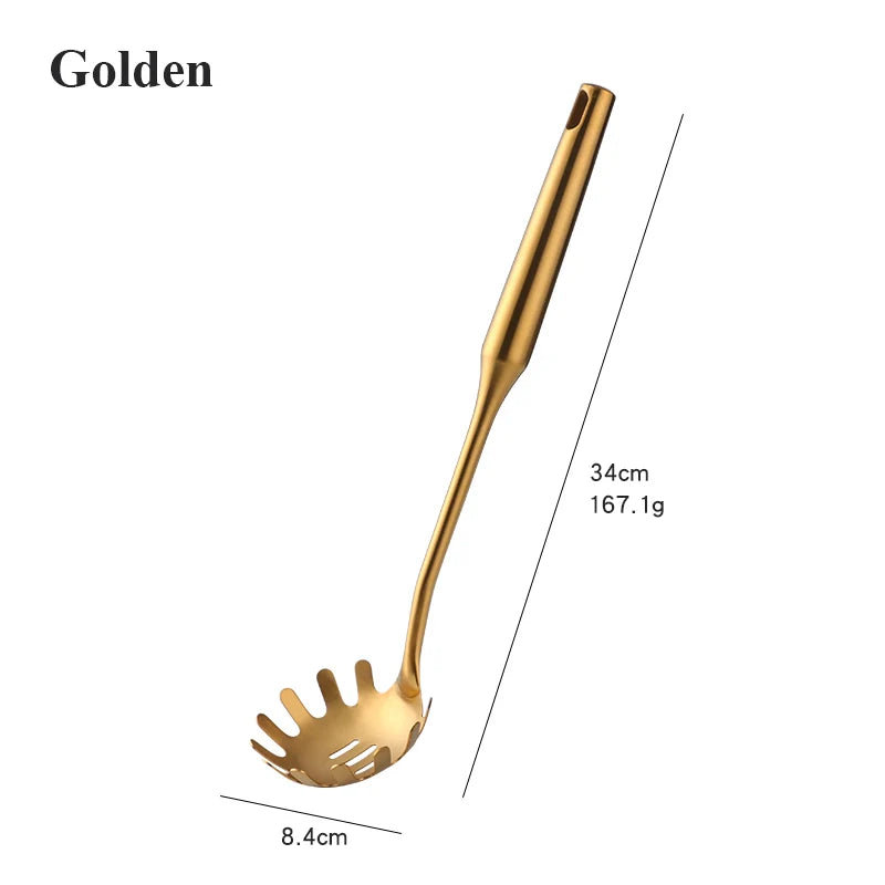 1PC Stainless Steel Cooking Tools Set Gold Soup Ladle Spoon Slotted Shovel Turner Cooking Utensils Spatula Strainer Pasta Server