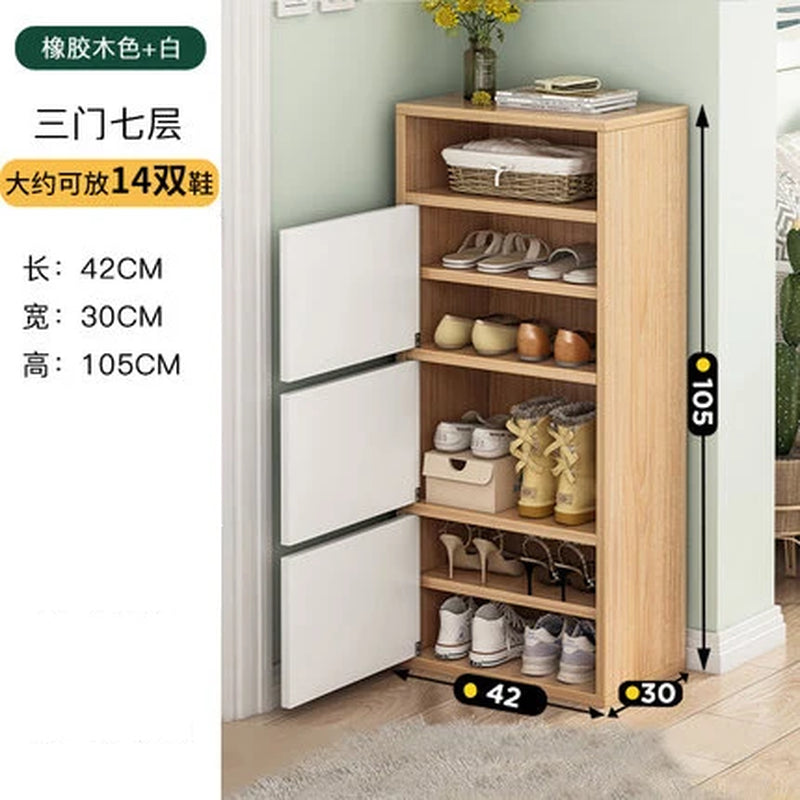 Household Multi-Layer High Vertical Shoe Cabinet, Small Narrow Door, Large Capacity, Simple Indoor Dust-Proof Storage Shoe Rack
