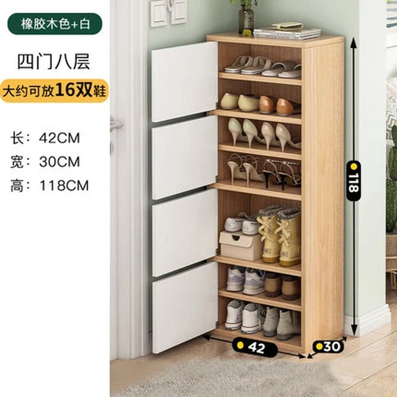 Household Multi-Layer High Vertical Shoe Cabinet, Small Narrow Door, Large Capacity, Simple Indoor Dust-Proof Storage Shoe Rack