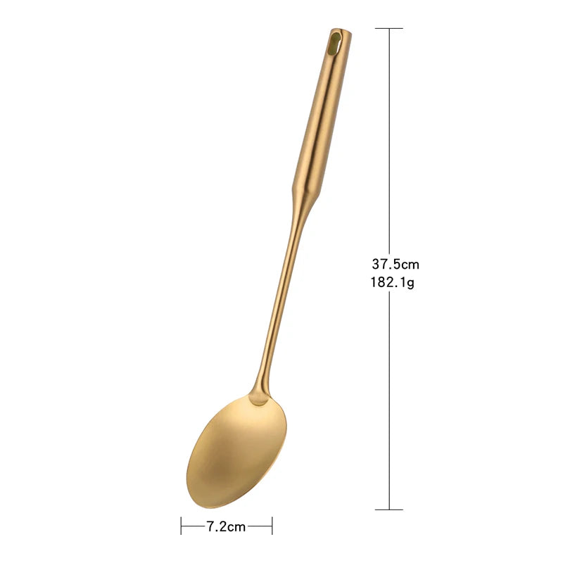 1PC Stainless Steel Cooking Tools Set Gold Soup Ladle Spoon Slotted Shovel Turner Cooking Utensils Spatula Strainer Pasta Server