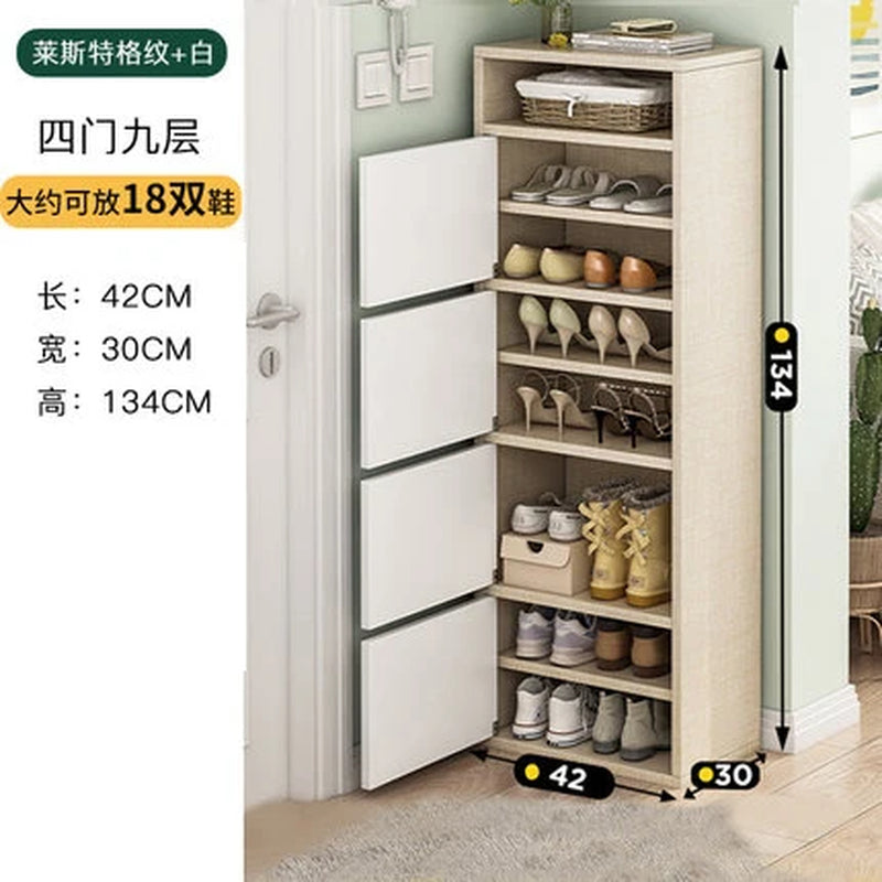 Household Multi-Layer High Vertical Shoe Cabinet, Small Narrow Door, Large Capacity, Simple Indoor Dust-Proof Storage Shoe Rack