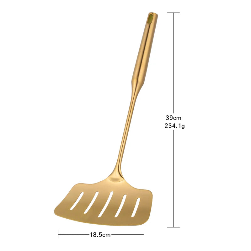 1PC Stainless Steel Cooking Tools Set Gold Soup Ladle Spoon Slotted Shovel Turner Cooking Utensils Spatula Strainer Pasta Server