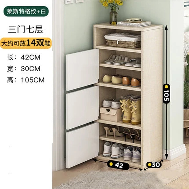 Household Multi-Layer High Vertical Shoe Cabinet, Small Narrow Door, Large Capacity, Simple Indoor Dust-Proof Storage Shoe Rack