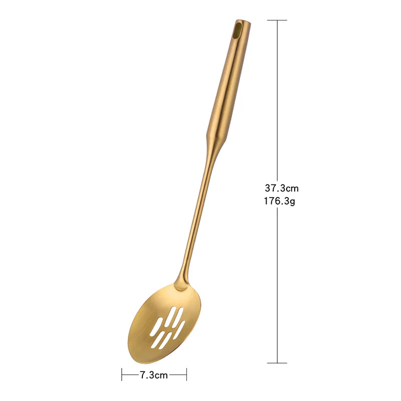 1PC Stainless Steel Cooking Tools Set Gold Soup Ladle Spoon Slotted Shovel Turner Cooking Utensils Spatula Strainer Pasta Server