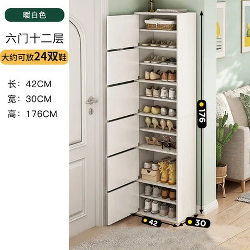 Household Multi-Layer High Vertical Shoe Cabinet, Small Narrow Door, Large Capacity, Simple Indoor Dust-Proof Storage Shoe Rack