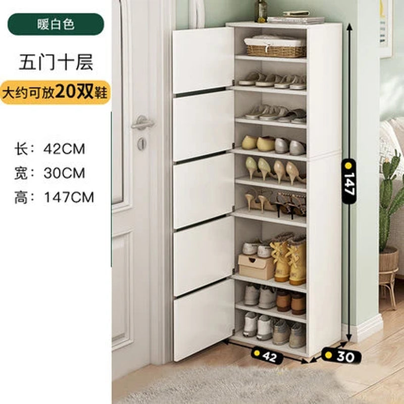 Household Multi-Layer High Vertical Shoe Cabinet, Small Narrow Door, Large Capacity, Simple Indoor Dust-Proof Storage Shoe Rack
