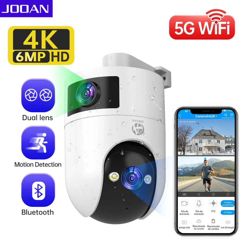 JOOAN 4K Outdoor Wifi Surveillance Camera Dual Lens External 5G Wifi IP Cameras Auto Tracking Security PTZ Cam CCTV Audio Video