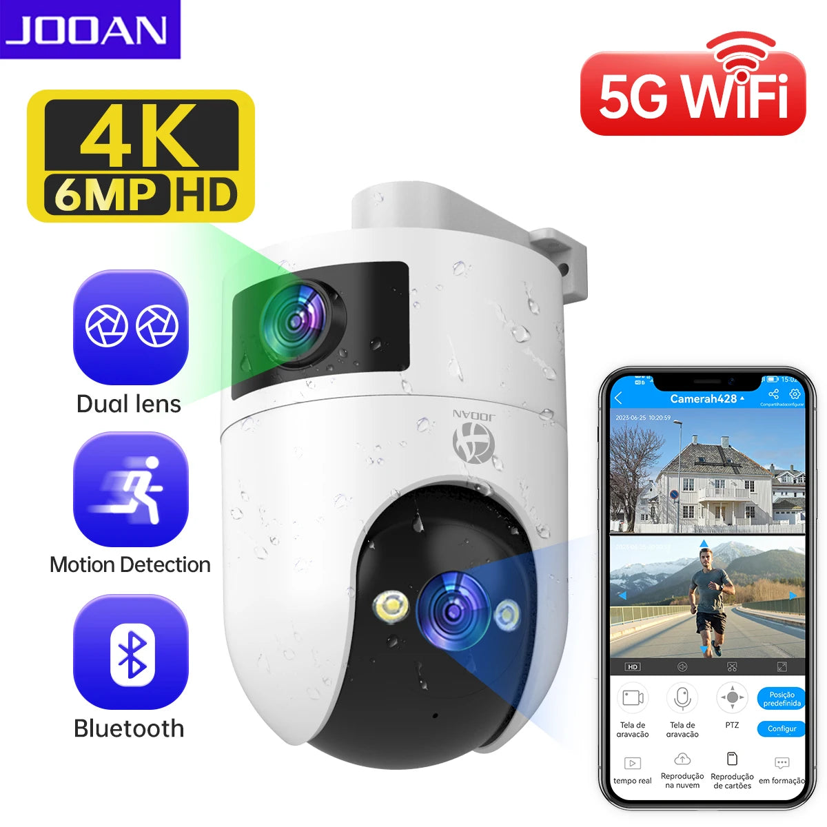 JOOAN 4K Outdoor Wifi Surveillance Camera Dual Lens External 5G Wifi IP Cameras Auto Tracking Security PTZ Cam CCTV Audio Video