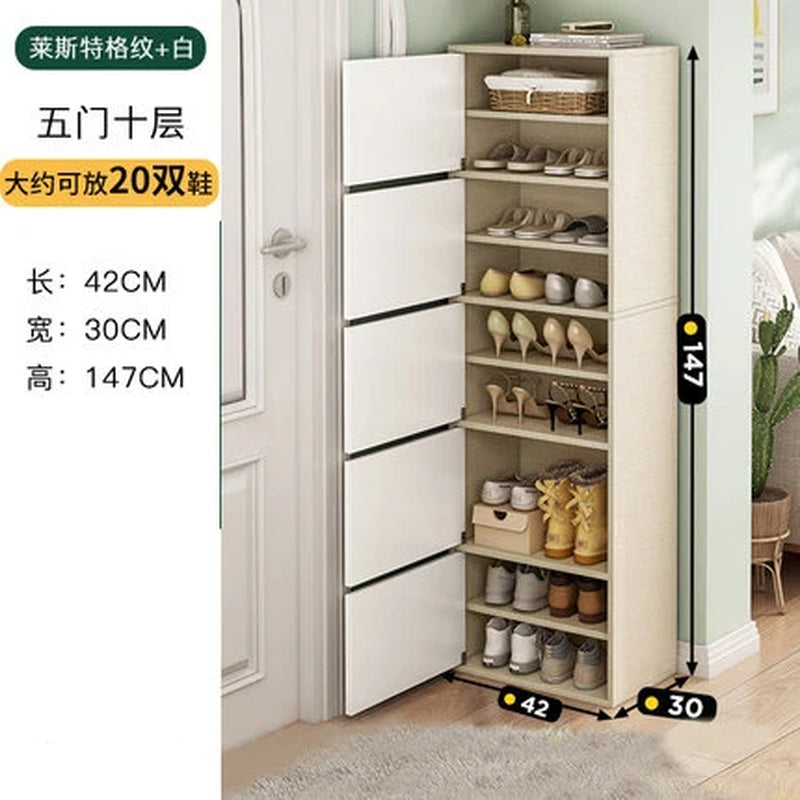 Household Multi-Layer High Vertical Shoe Cabinet, Small Narrow Door, Large Capacity, Simple Indoor Dust-Proof Storage Shoe Rack