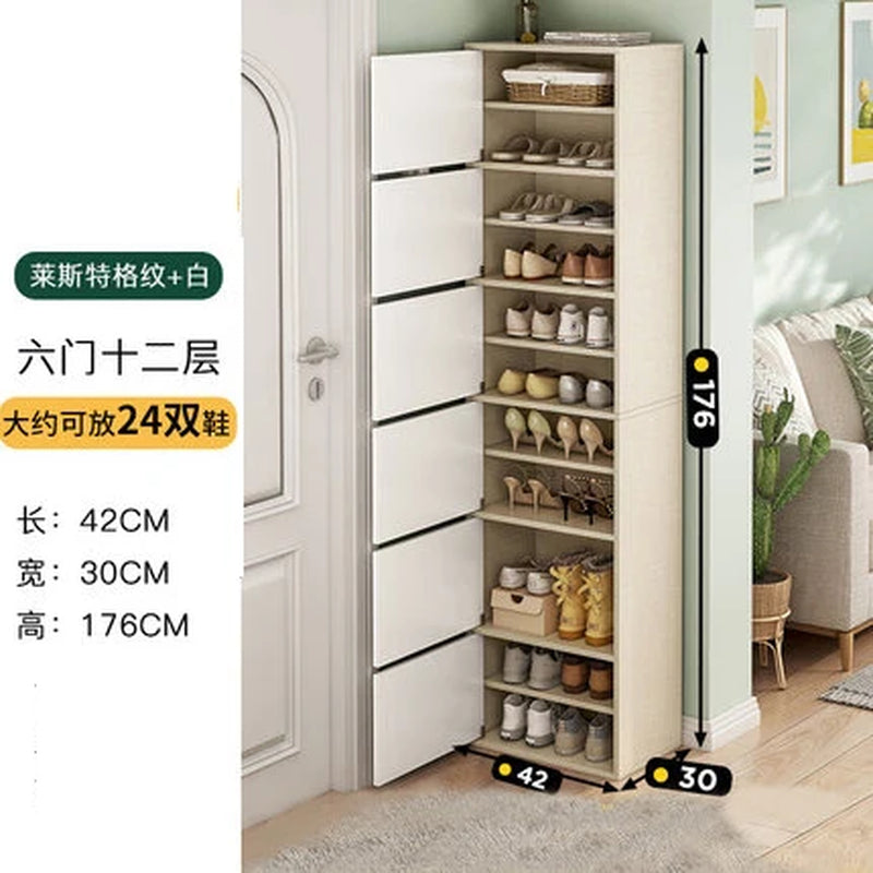 Household Multi-Layer High Vertical Shoe Cabinet, Small Narrow Door, Large Capacity, Simple Indoor Dust-Proof Storage Shoe Rack