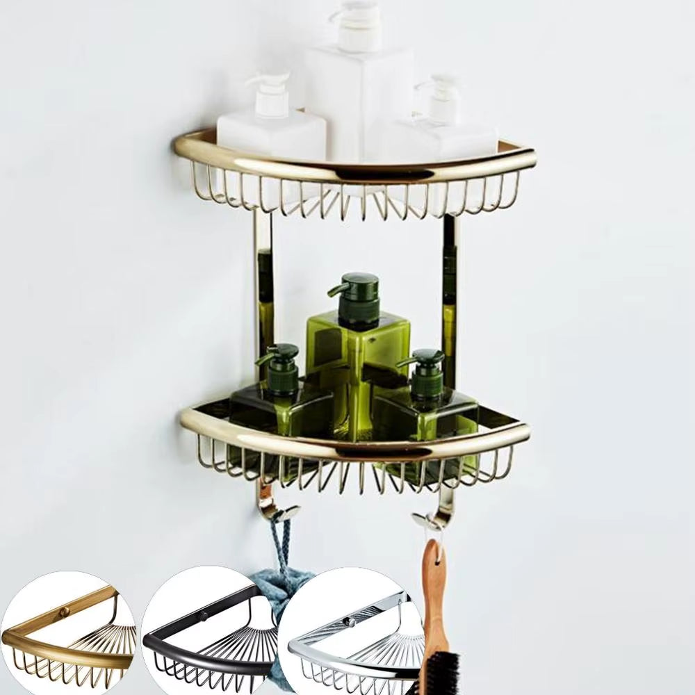 Luxury Gold/Chrome/Vintage Bathroom Brass Shelves Shampoo Holder Corner Bath Basket Bathroom Accessories Bath Hardware