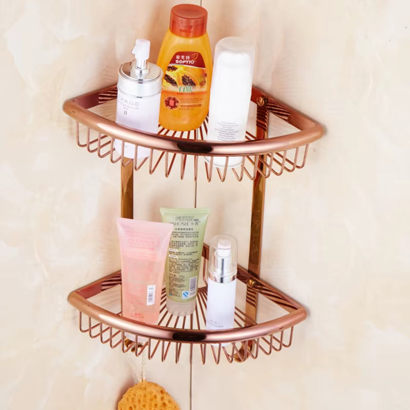 Luxury Gold/Chrome/Vintage Bathroom Brass Shelves Shampoo Holder Corner Bath Basket Bathroom Accessories Bath Hardware