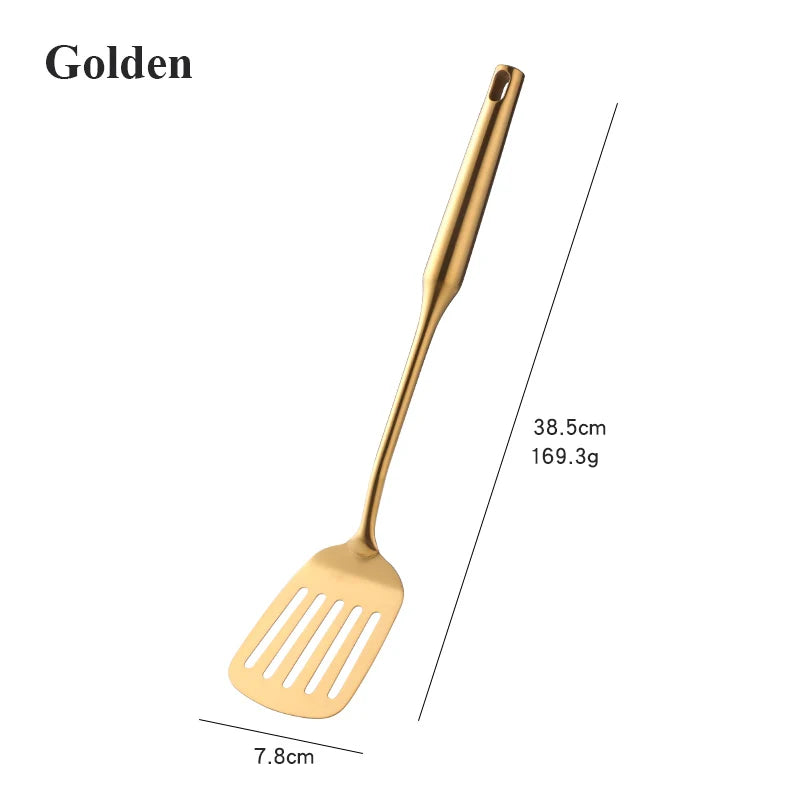 1PC Stainless Steel Cooking Tools Set Gold Soup Ladle Spoon Slotted Shovel Turner Cooking Utensils Spatula Strainer Pasta Server