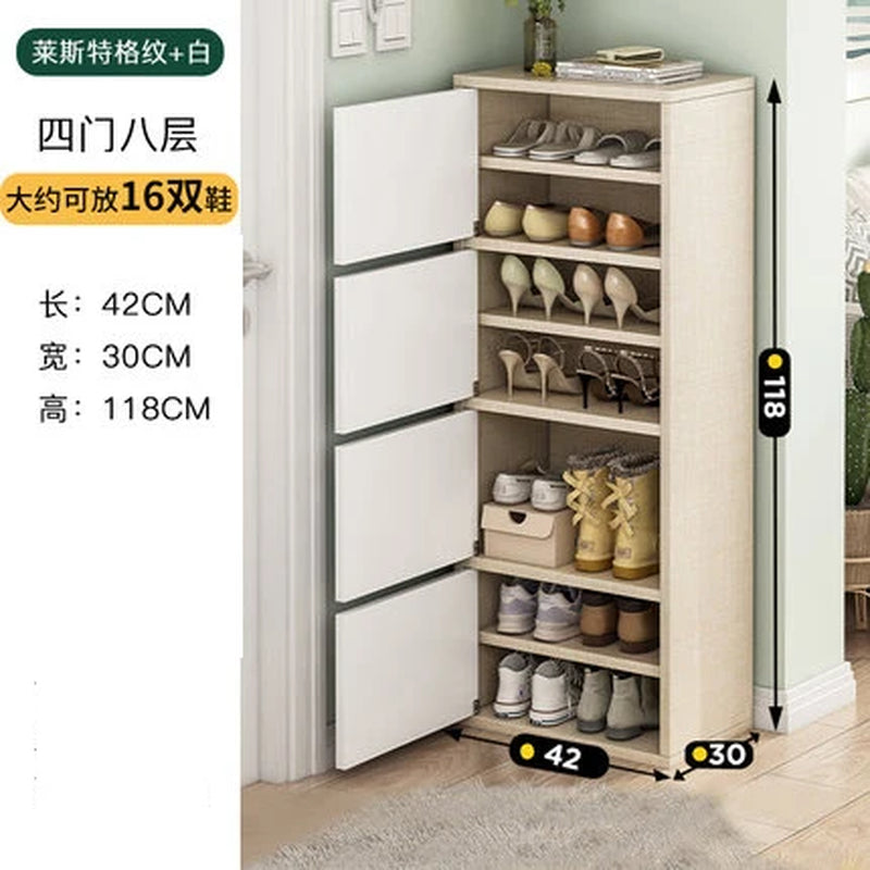Household Multi-Layer High Vertical Shoe Cabinet, Small Narrow Door, Large Capacity, Simple Indoor Dust-Proof Storage Shoe Rack