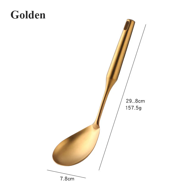 1PC Stainless Steel Cooking Tools Set Gold Soup Ladle Spoon Slotted Shovel Turner Cooking Utensils Spatula Strainer Pasta Server