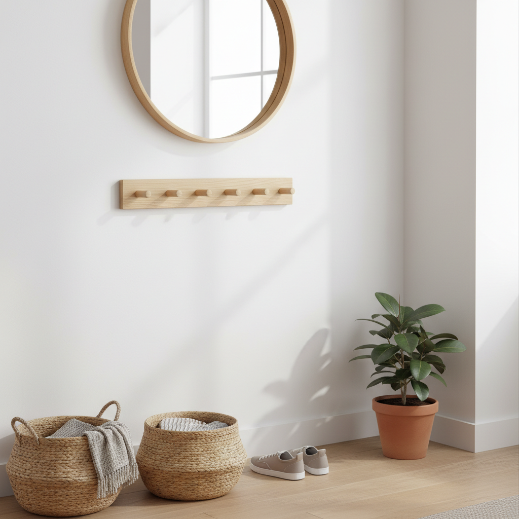 Porte-manteau mural bois scandinave entrée minimaliste - Déco nordique