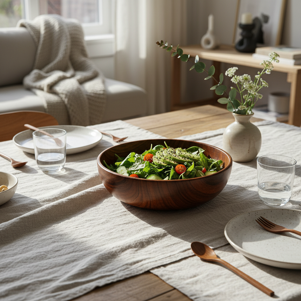 Bol bois naturel salade table scandinave - Décoration maison style nordique