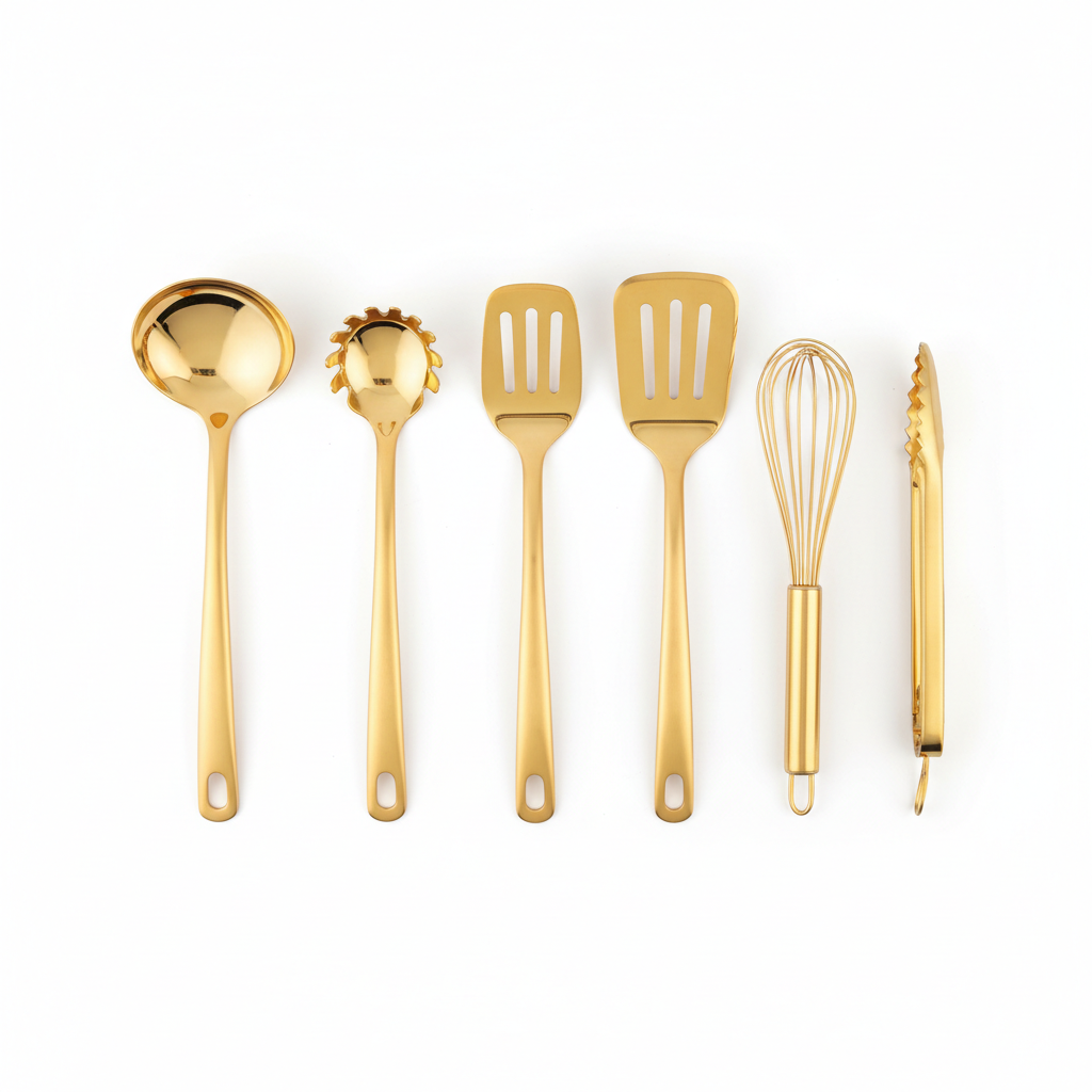 Ustensiles acier inoxydable doré set - Accessoires cuisine luxe