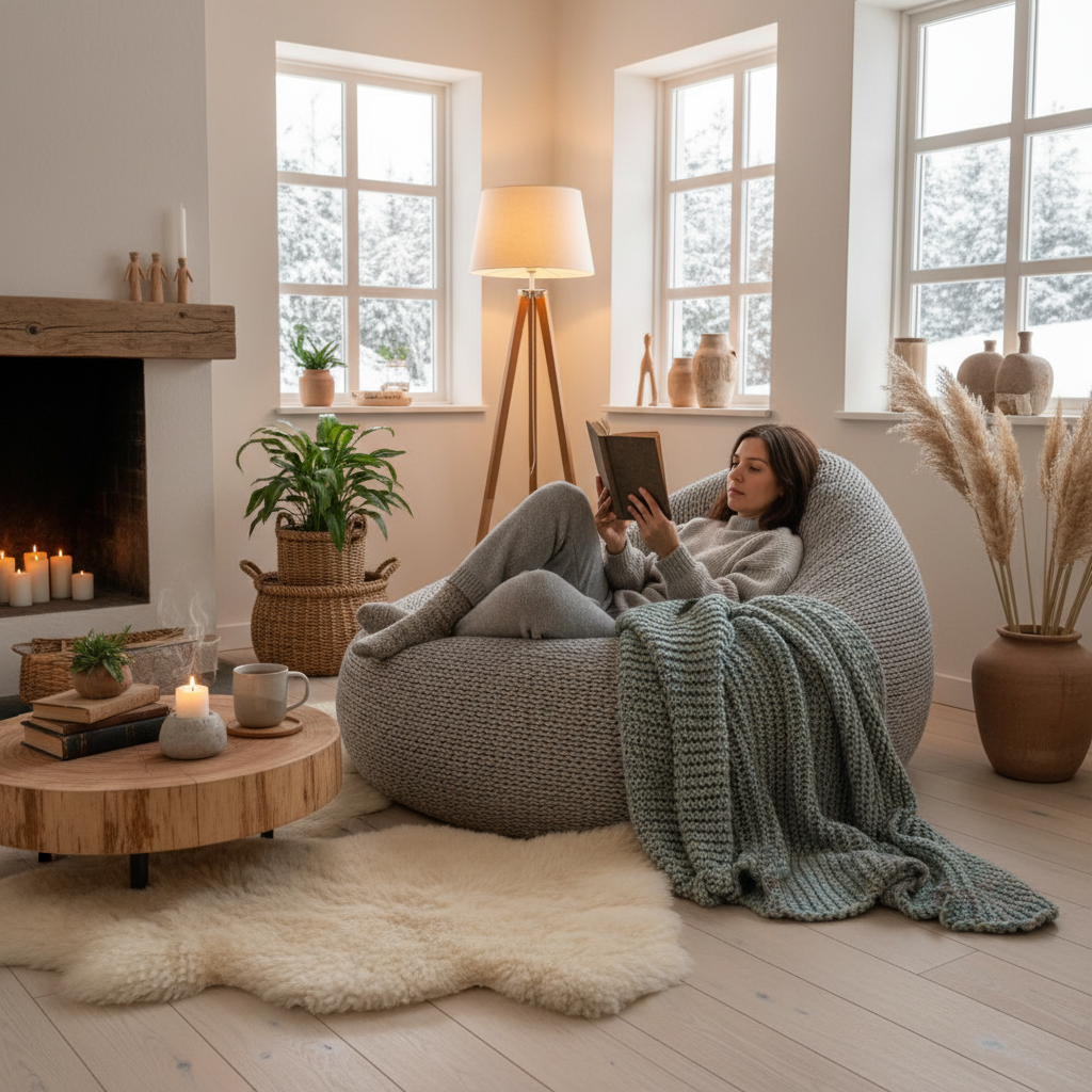Personne détente pouf géant lecture - Confort hygge nordique