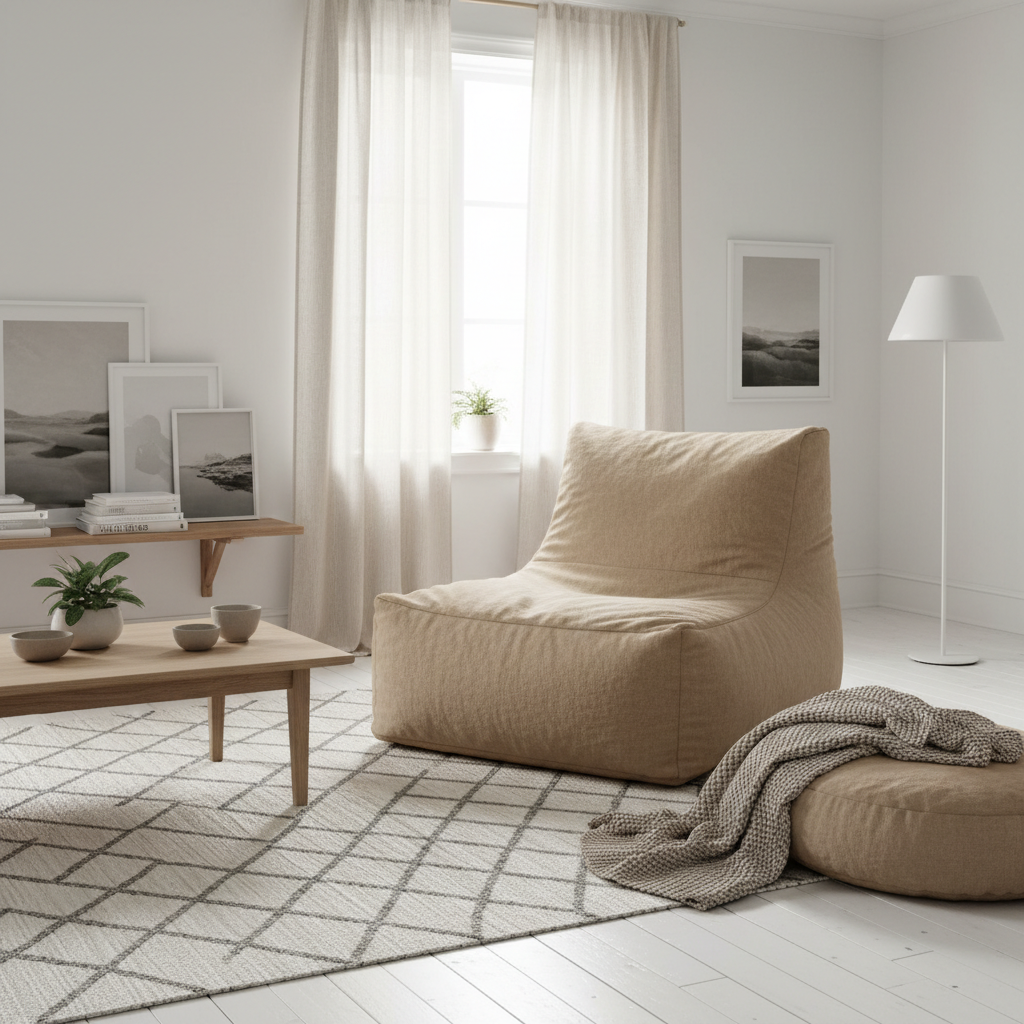 Pouf géant bean bag lin coton salon scandinave - Fauteuil poire XXL